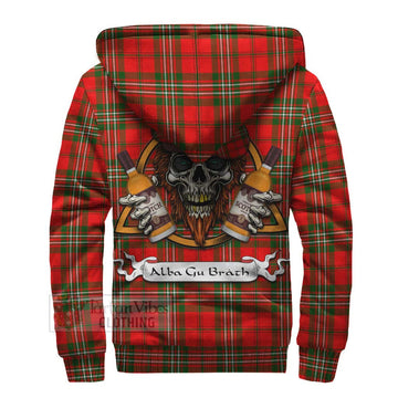 Tartan Vibes Clothing Langlands Tartan Sherpa Hoodie with Family Crest and Bearded Skull Holding Bottles of Whiskey