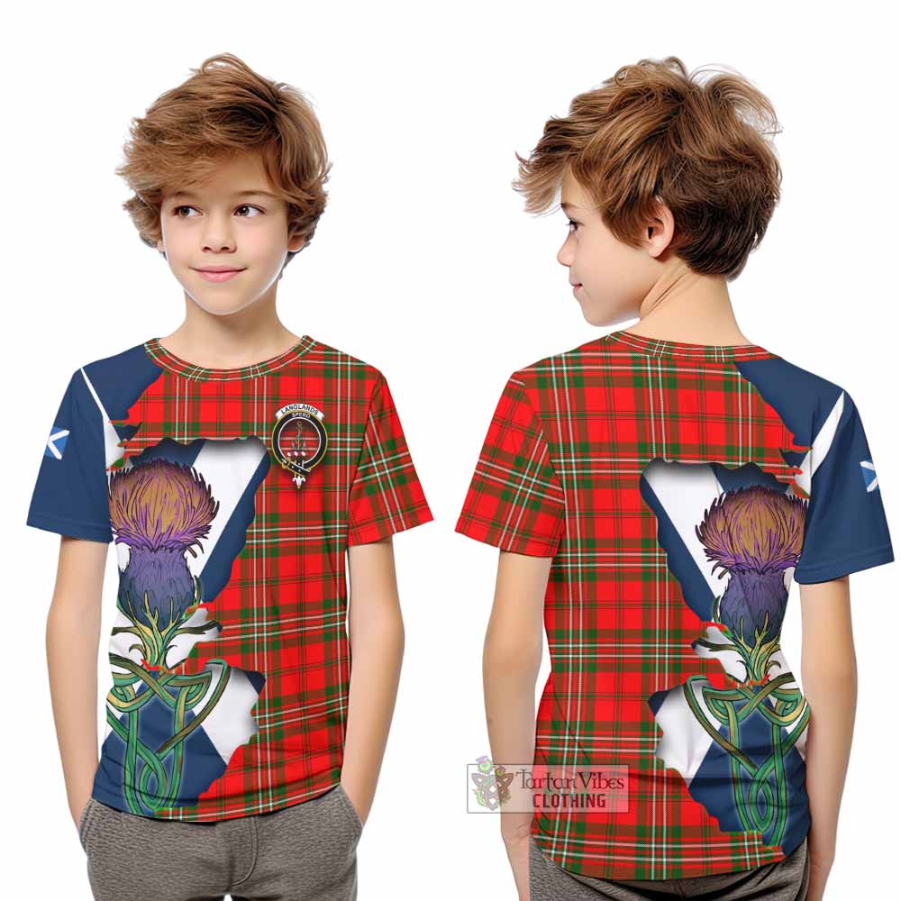 Tartan Vibes Clothing Langlands Tartan Family Crest Kid T-Shirt Scottish Thistle Celtic Inspired