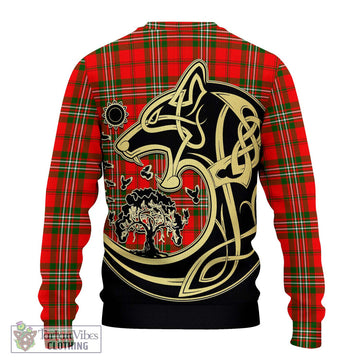 Langlands Tartan Knitted Sweater with Family Crest Celtic Wolf Style - Tartan Vibes Clothing