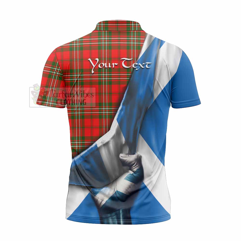 Tartan Vibes Clothing Langlands Tartan Zipper Polo Shirt with Family Crest Scotland Patriotic Style