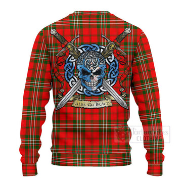 Tartan Vibes Clothing Langlands Tartan Knitted Sweater with Family Crest Celtic Skull Style