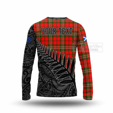 Tartan Vibes Clothing Langlands Crest Tartan Long Sleeve T-Shirt with New Zealand Silver Fern Half Style