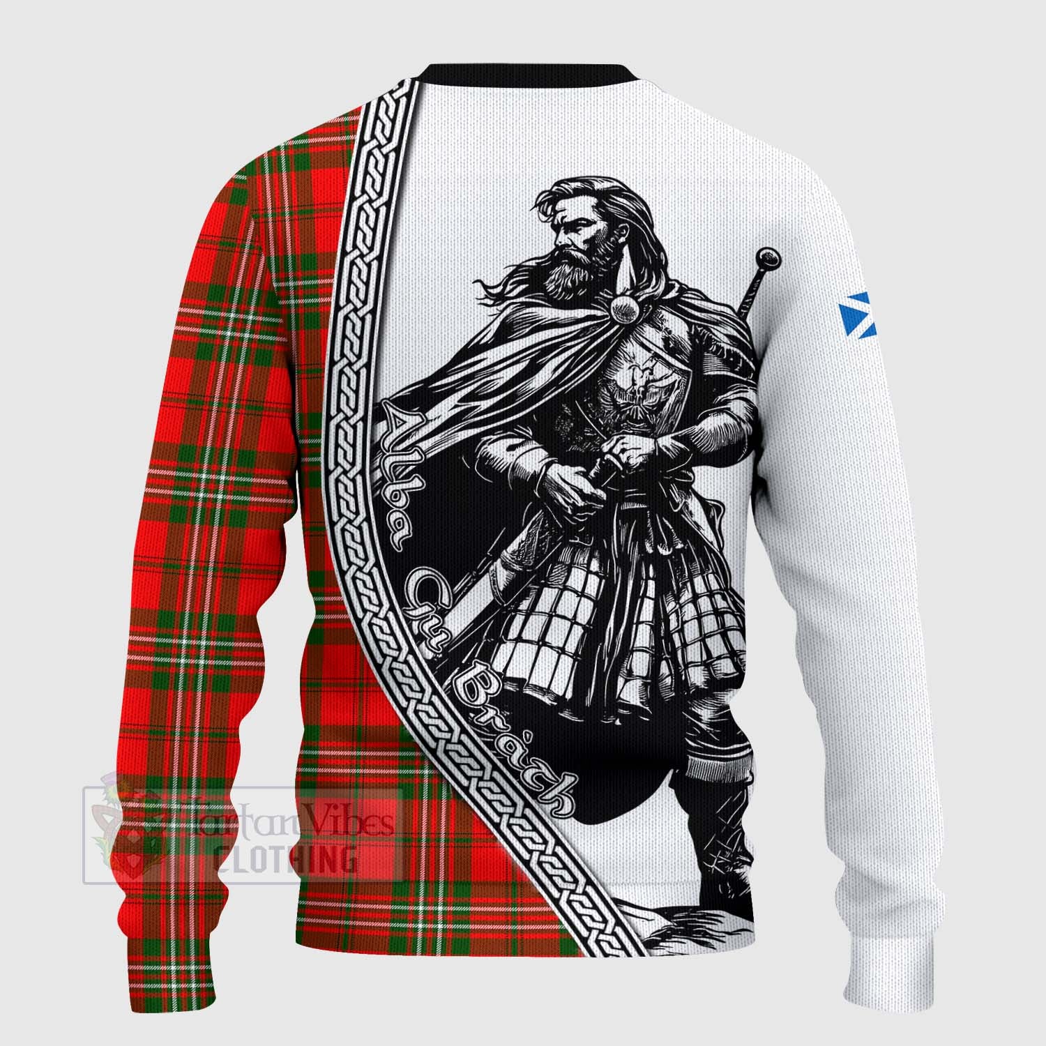 Tartan Vibes Clothing Langlands Tartan Clan Crest Knitted Sweater with Highlander Warrior Celtic Style