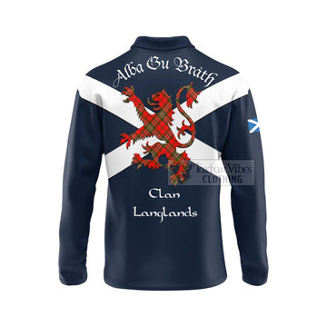Langlands Tartan Lion Rampant Long Sleeve Polo Shirt Proudly Display Your Heritage with Alba Gu Brath and Clan Name