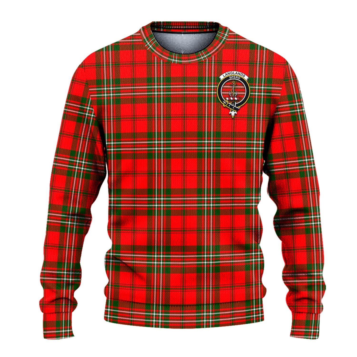 Langlands Tartan Knitted Sweater with Family Crest - Tartanvibesclothing