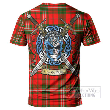 Tartan Vibes Clothing Langlands Tartan T-Shirt with Family Crest Celtic Skull Style