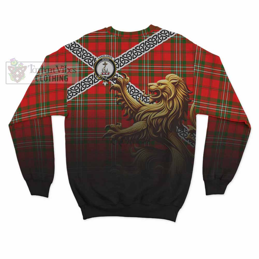 Tartan Vibes Clothing Langlands Crest Tartan Sweatshirt with Golden Lion Emblem Celtic Style