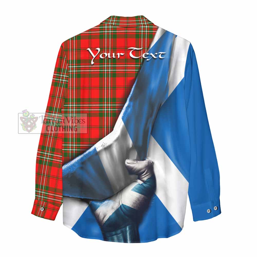 Tartan Vibes Clothing Langlands Tartan Women's Casual Shirt with Family Crest Scotland Patriotic Style