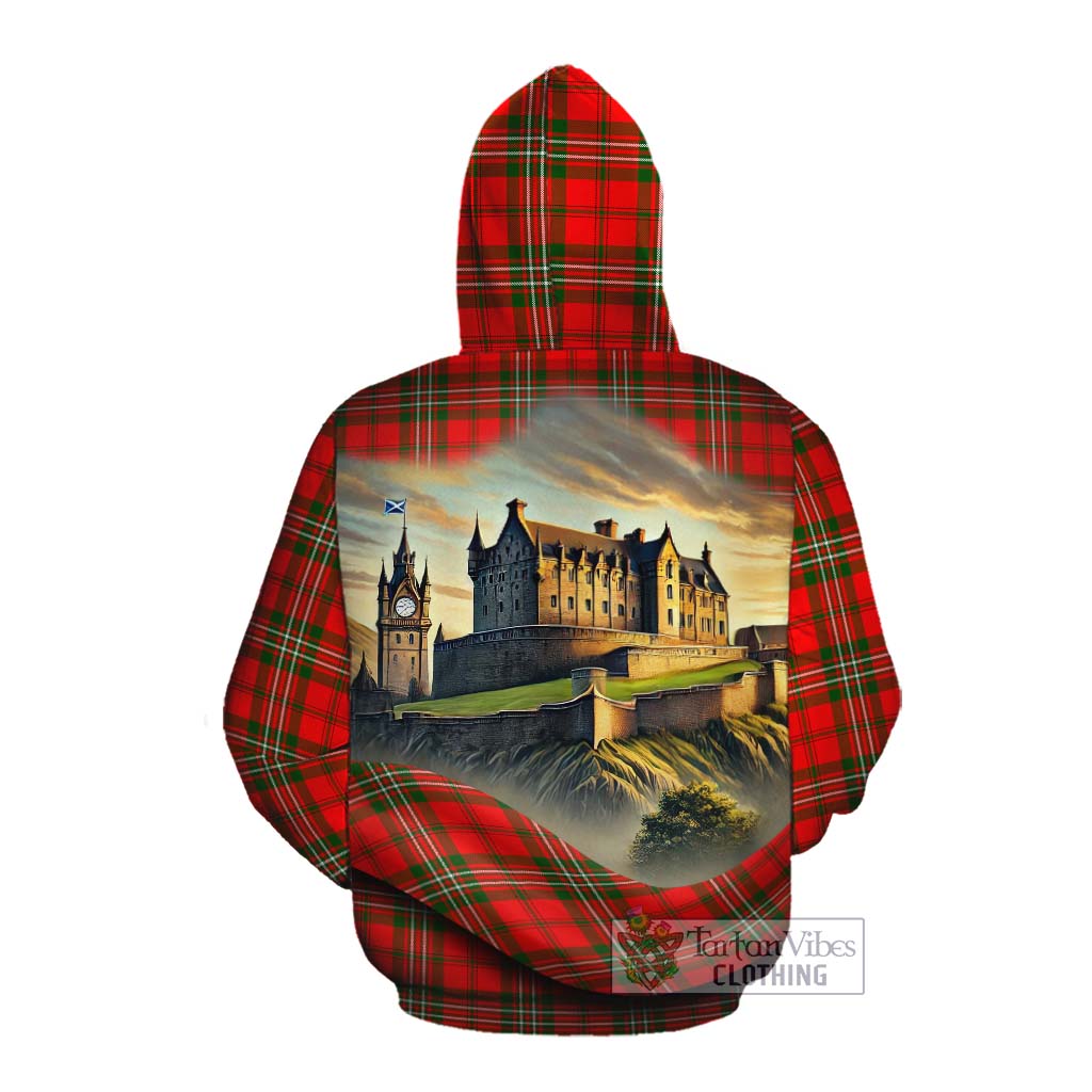 Tartan Vibes Clothing Langlands Tartan Family Crest Cotton Hoodie with Scottish Ancient Castle Style