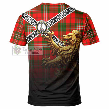 Tartan Vibes Clothing Langlands Crest Tartan T-Shirt with Golden Lion Emblem Celtic Style