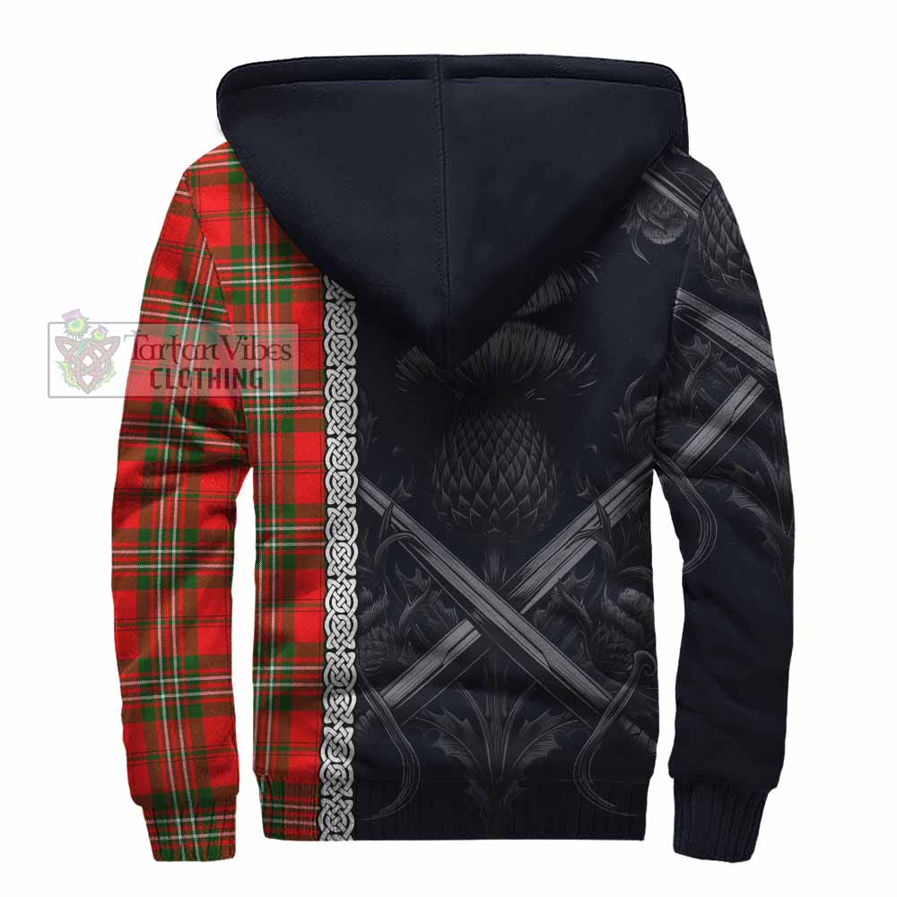 Tartan Vibes Clothing Langlands Tartan Sherpa Hoodie with Family Crest Cross Sword Thistle Celtic Vibes