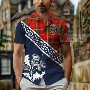 Tartan Vibes Clothing Langlands Tartan Short Sleeve Button Shirt Featuring Thistle and Scotland Map