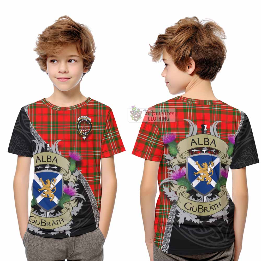 Tartan Vibes Clothing Langlands Tartan Family Crest Kid T-Shirt Lion Rampant Royal Thistle Shield Celtic Inspired