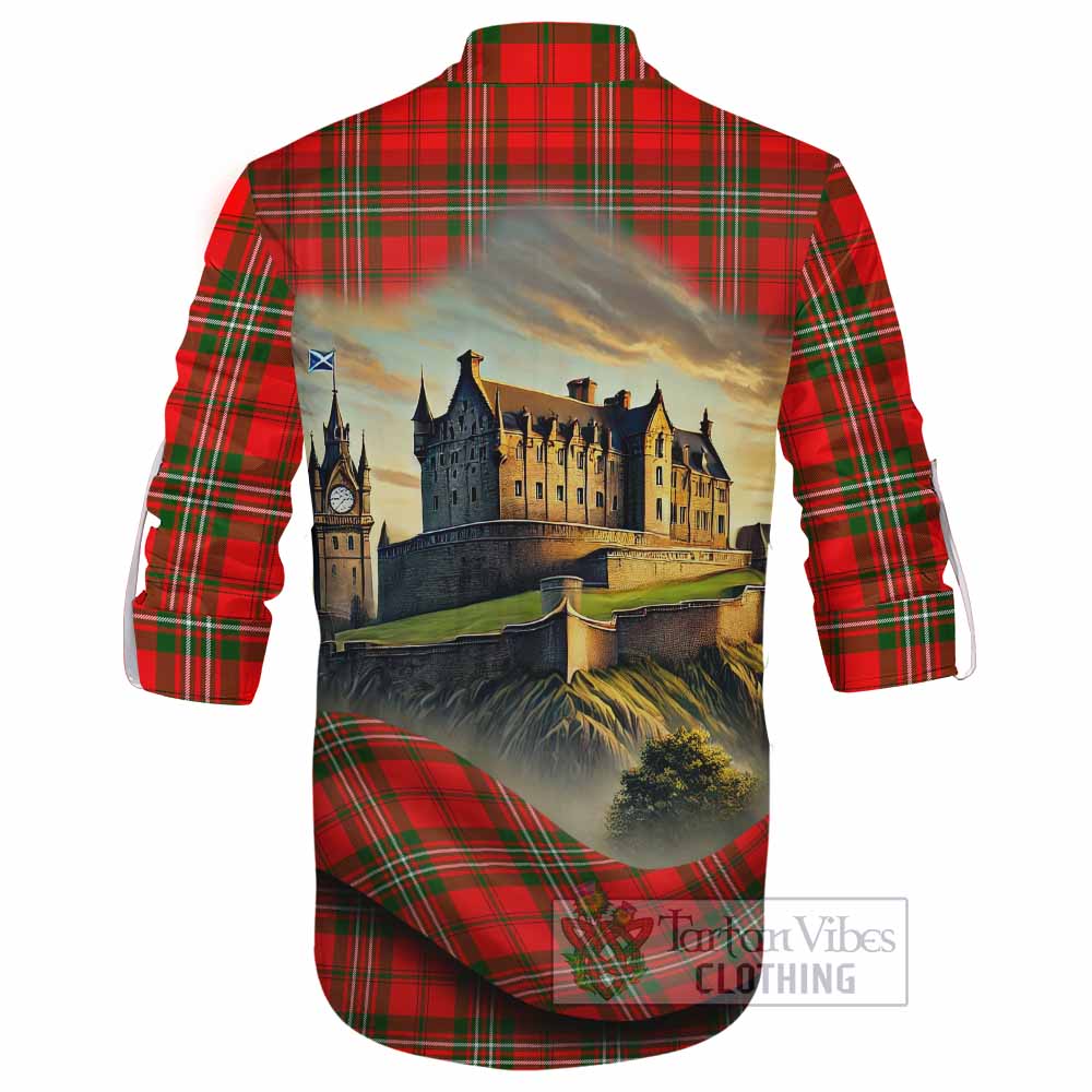 Tartan Vibes Clothing Langlands Tartan Family Crest Ghillie Kilt Shirt with Scottish Ancient Castle Style