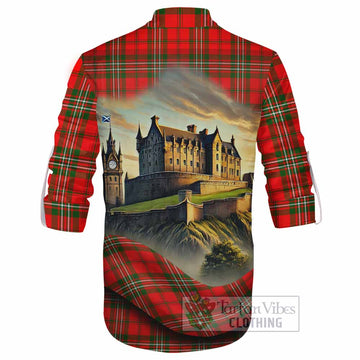 Tartan Vibes Clothing Langlands Tartan Family Crest Ghillie Kilt Shirt with Scottish Ancient Castle Style