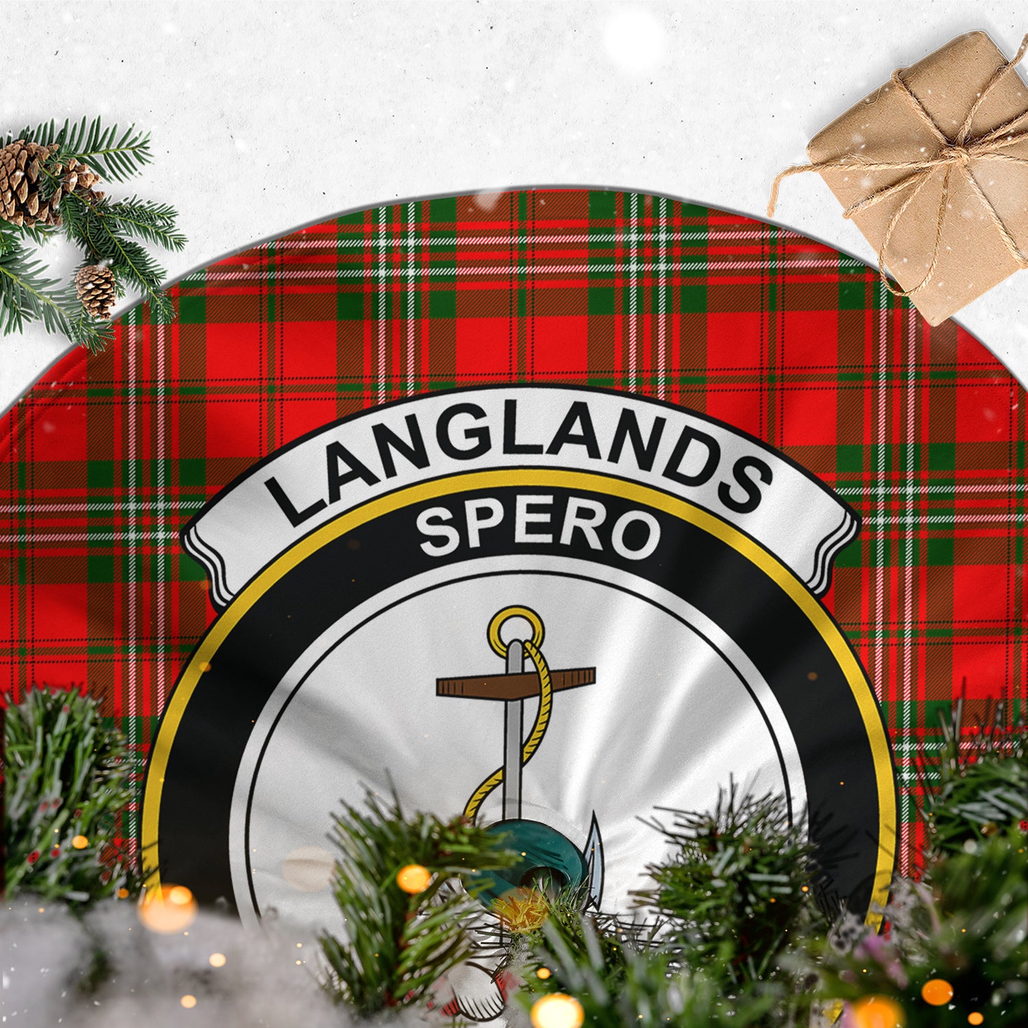 Langlands Tartan Christmas Tree Skirt with Family Crest - Tartanvibesclothing