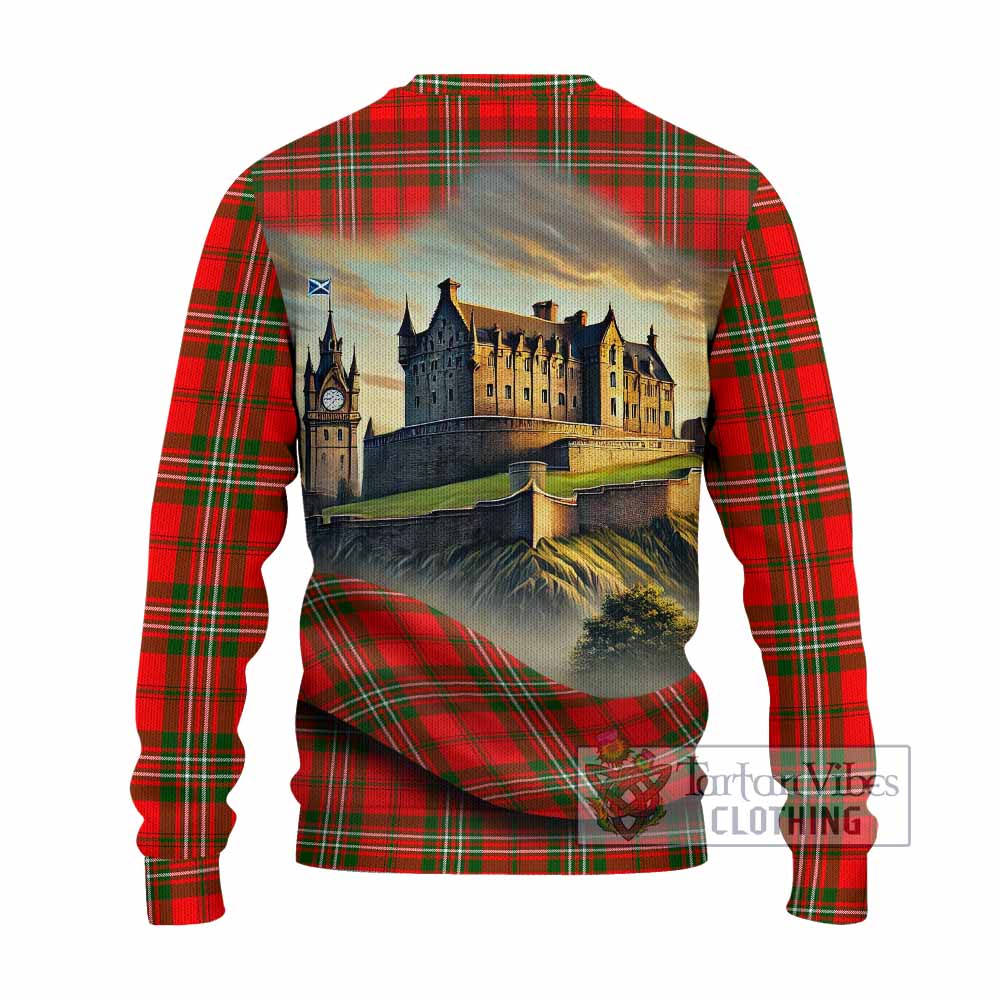 Tartan Vibes Clothing Langlands Tartan Family Crest Knitted Sweater with Scottish Ancient Castle Style