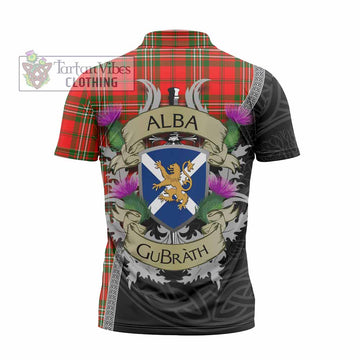 Langlands Tartan Family Crest Zipper Polo Shirt Lion Rampant Royal Thistle Shield Celtic Inspired