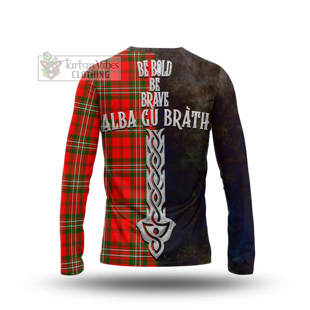 Tartan Vibes Clothing Langlands Tartan Family Crest Long Sleeve T-Shirt Alba Gu Brath Be Brave Lion Ancient Style