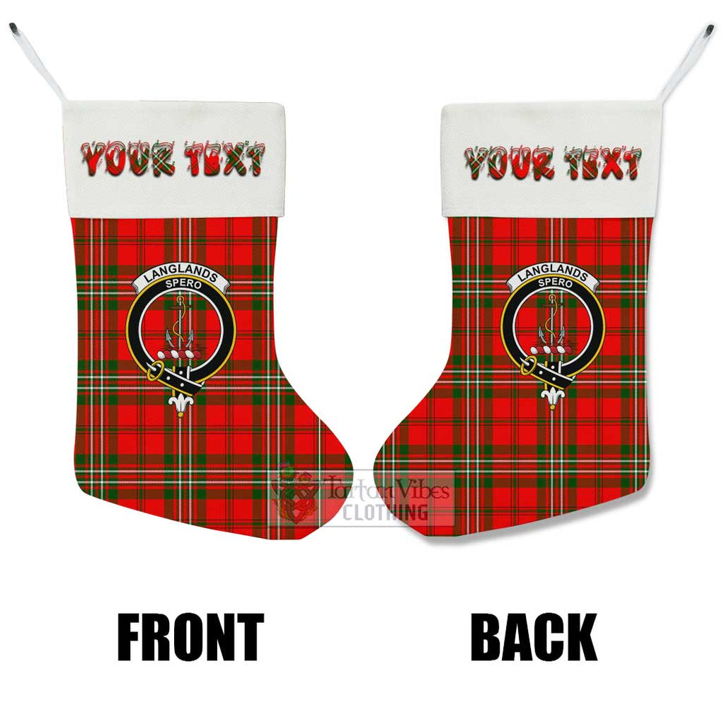 Tartan Vibes Clothing Langlands Tartan Family Crest Christmas Stocking with Personalized Text