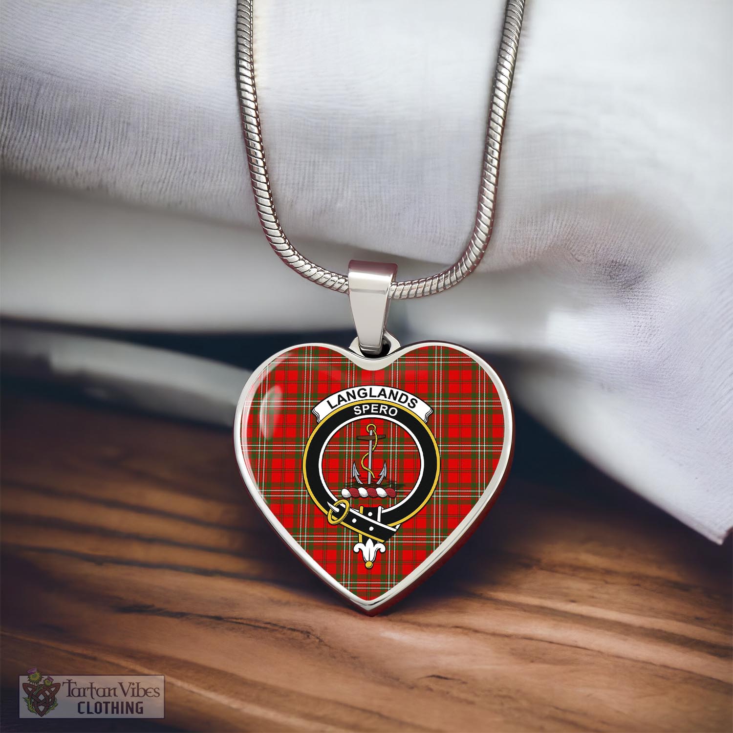 Tartan Vibes Clothing Langlands Tartan Heart Necklace with Family Crest
