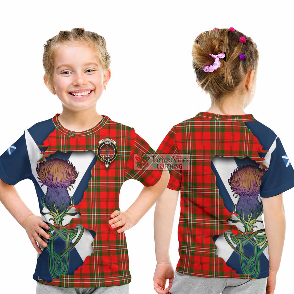 Tartan Vibes Clothing Langlands Tartan Family Crest Kid T-Shirt Scottish Thistle Celtic Inspired