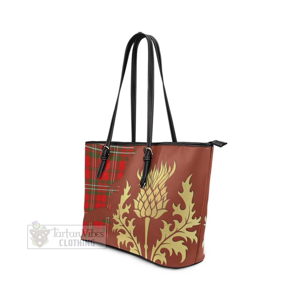 Tartan Vibes Clothing Langlands Tartan Leather Tote Bag Gold Thistle Style