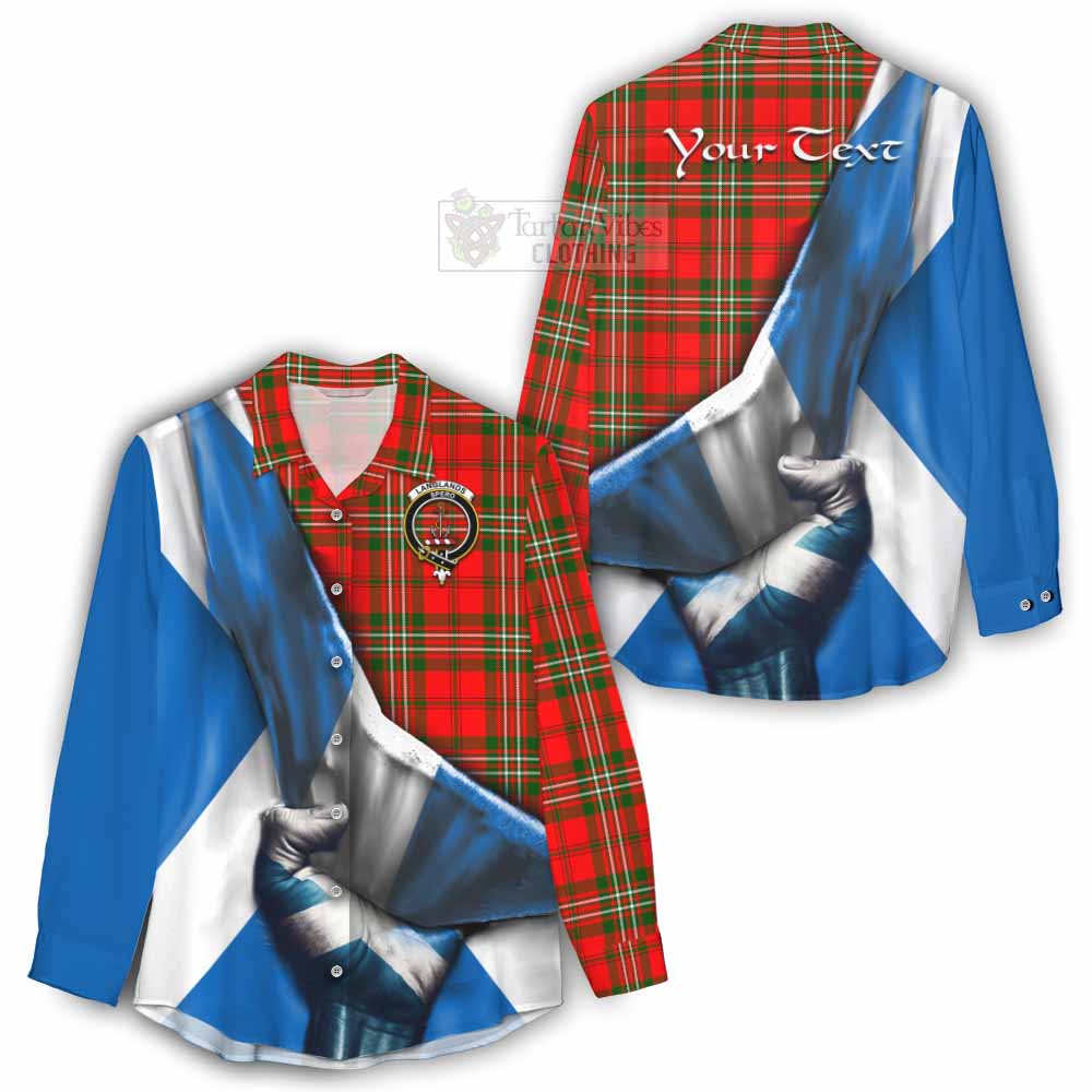 Tartan Vibes Clothing Langlands Tartan Women's Casual Shirt with Family Crest Scotland Patriotic Style