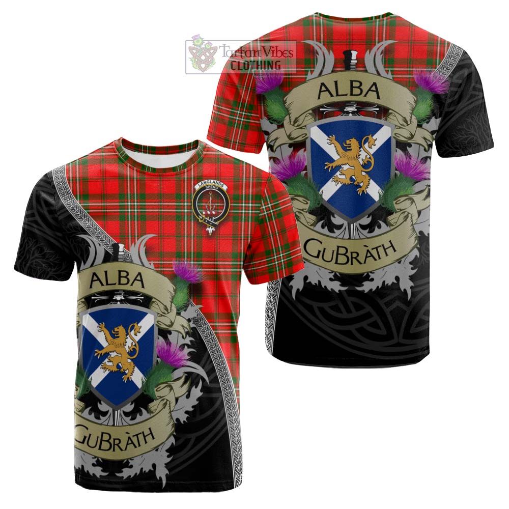 Tartan Vibes Clothing Langlands Tartan Family Crest Cotton T-shirt Lion Rampant Royal Thistle Shield Celtic Inspired