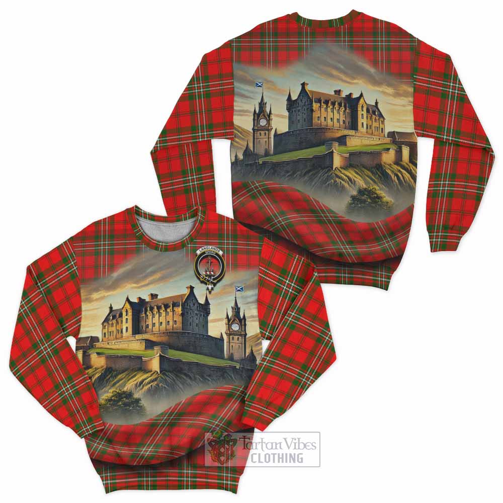 Tartan Vibes Clothing Langlands Tartan Family Crest Sweatshirt with Scottish Ancient Castle Style