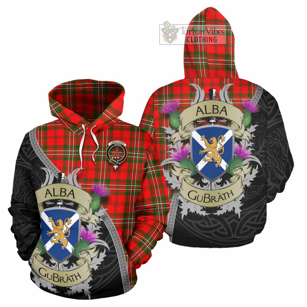 Tartan Vibes Clothing Langlands Tartan Family Crest Hoodie Lion Rampant Royal Thistle Shield Celtic Inspired