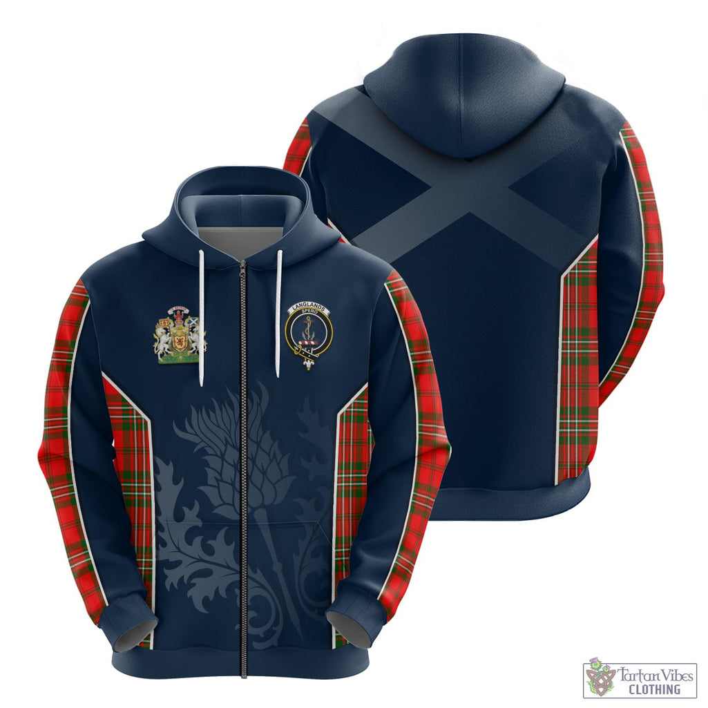 Tartan Vibes Clothing Langlands Tartan Hoodie with Family Crest and Scottish Thistle Vibes Sport Style