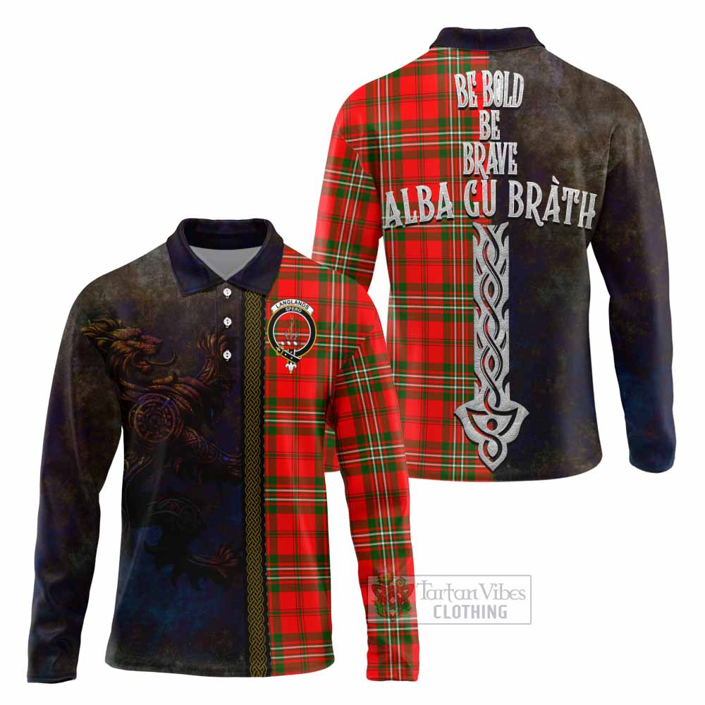 Tartan Vibes Clothing Langlands Tartan Family Crest Long Sleeve Polo Shirt Alba Gu Brath Be Brave Lion Ancient Style