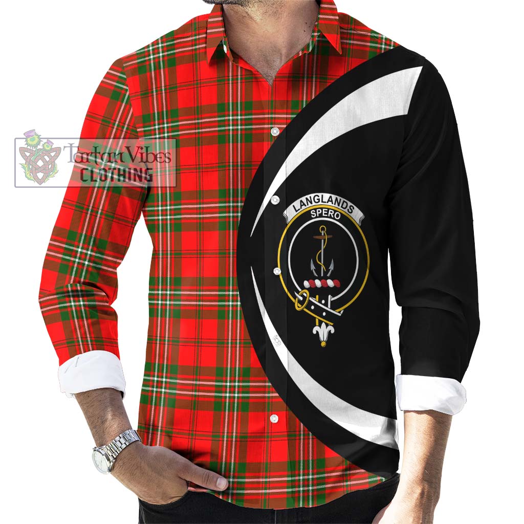 Langlands Tartan Long Sleeve Button Up with Family Crest Circle Style - Tartan Vibes Clothing