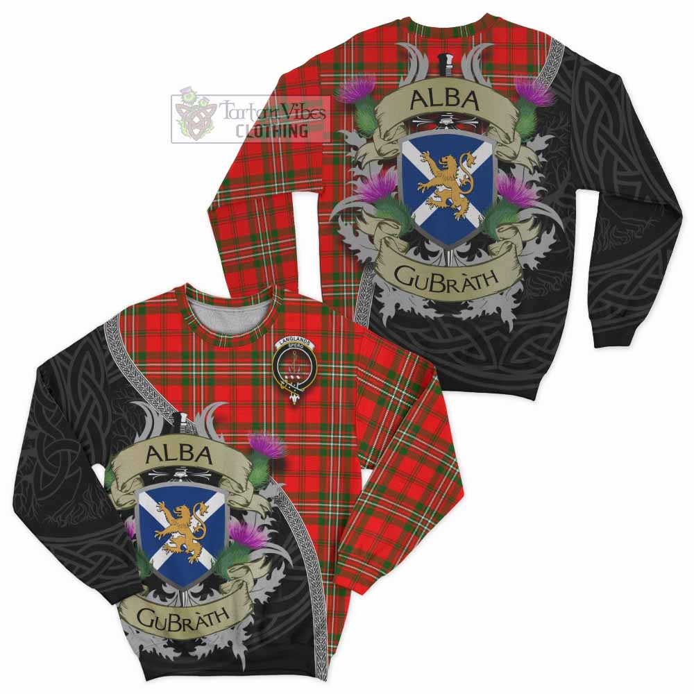 Tartan Vibes Clothing Langlands Tartan Family Crest Sweatshirt Lion Rampant Royal Thistle Shield Celtic Inspired