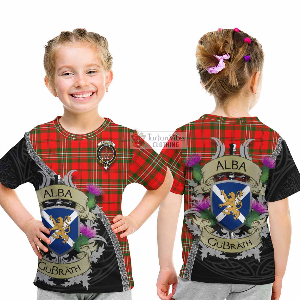 Tartan Vibes Clothing Langlands Tartan Family Crest Kid T-Shirt Lion Rampant Royal Thistle Shield Celtic Inspired