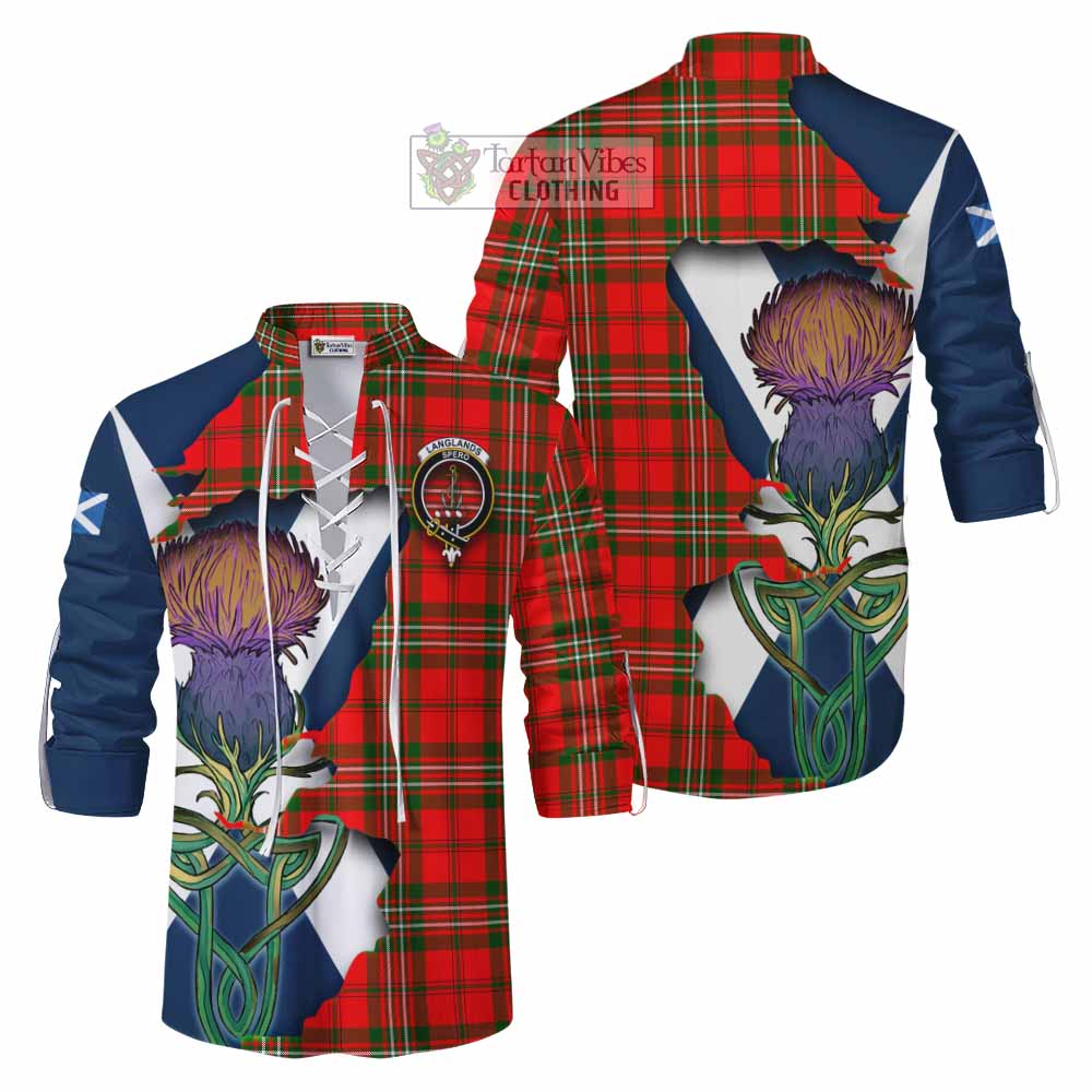 Tartan Vibes Clothing Langlands Tartan Family Crest Ghillie Kilt Shirt Scottish Thistle Celtic Inspired
