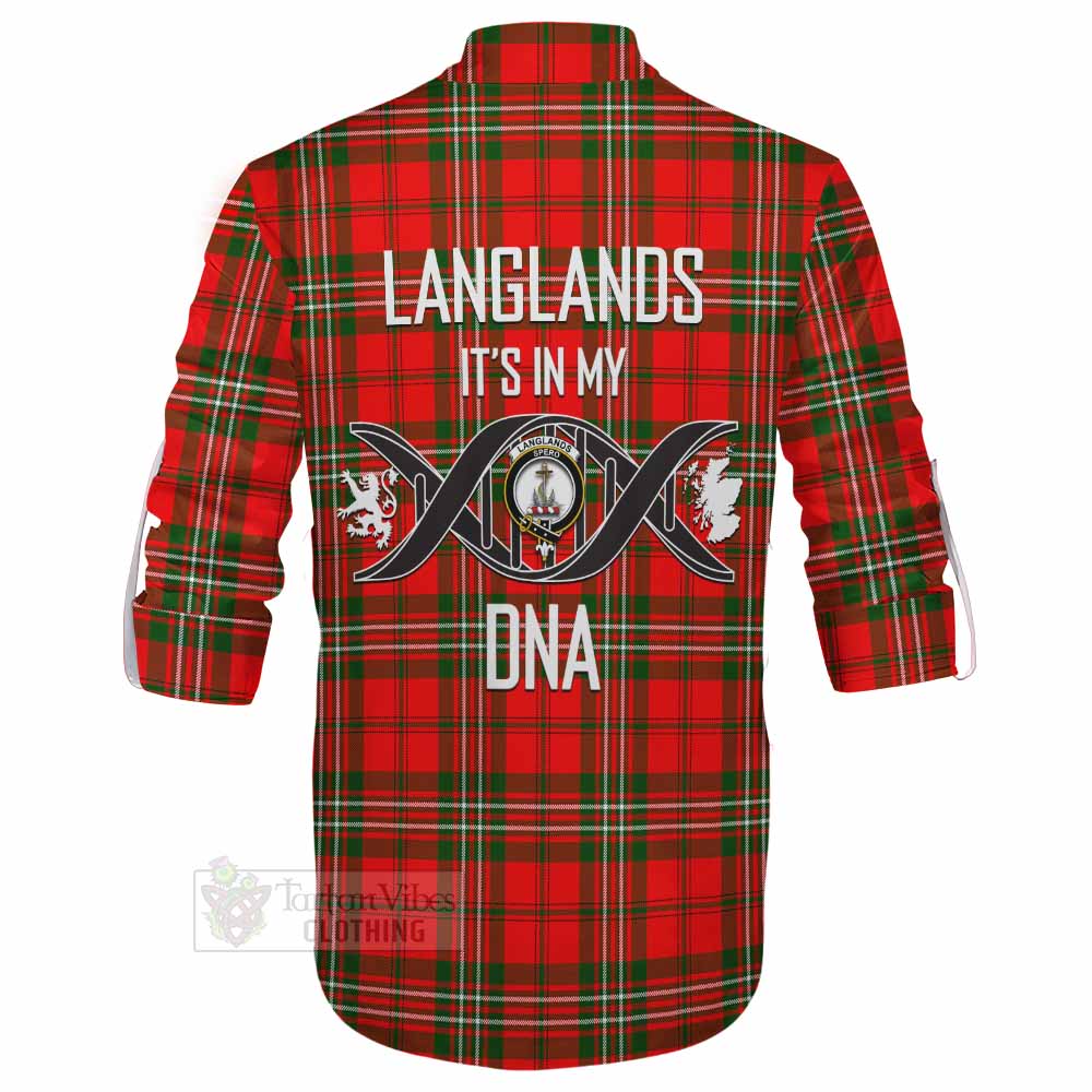Tartan Vibes Clothing Langlands Tartan Ghillie Kilt Shirt with Family Crest DNA In Me Style