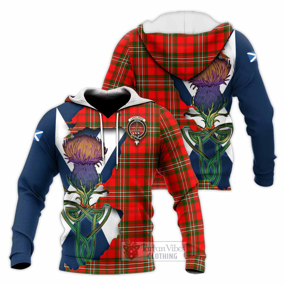 Tartan Vibes Clothing Langlands Tartan Family Crest Knitted Hoodie Scottish Thistle Celtic Inspired