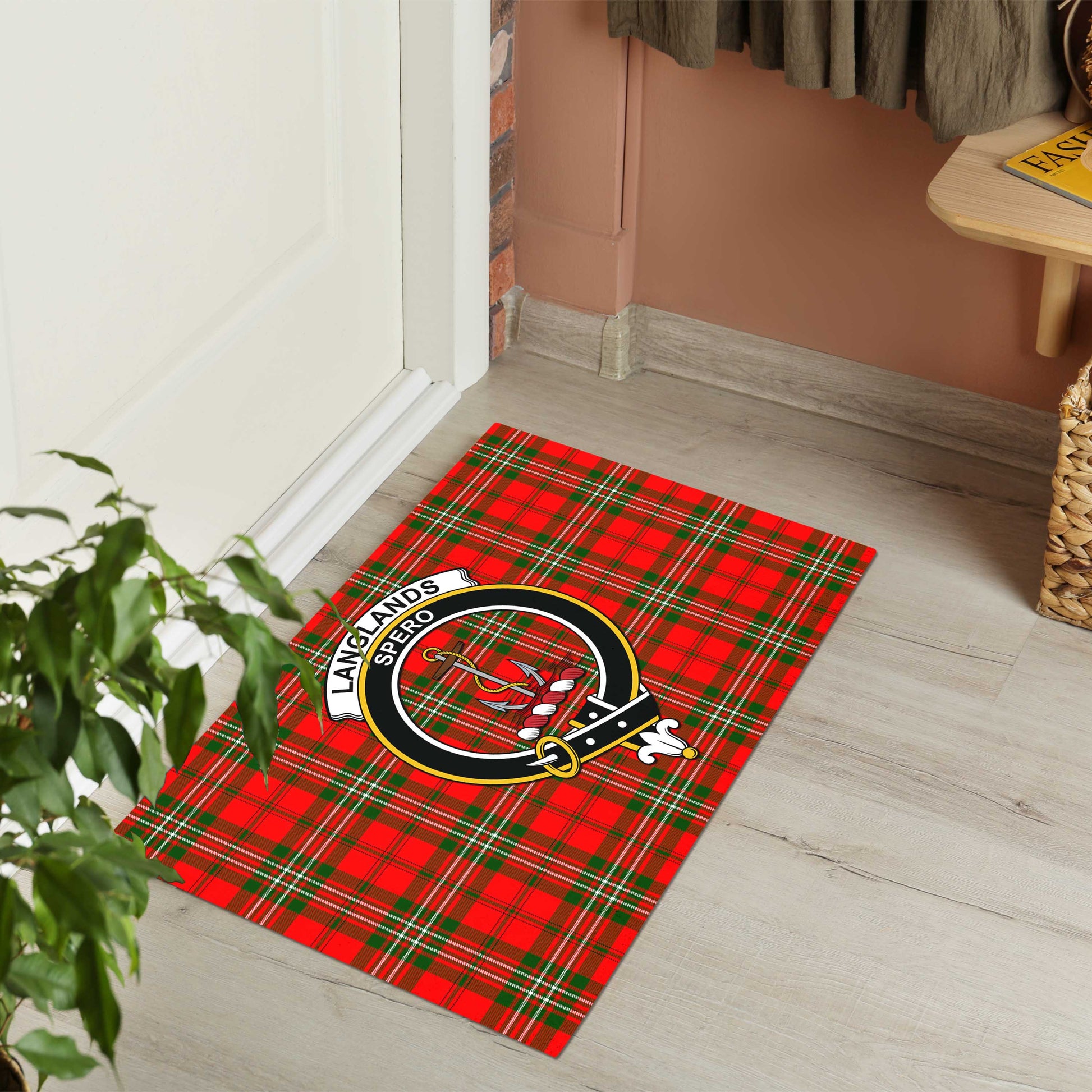 Langlands Tartan Door Mat with Family Crest - Tartanvibesclothing