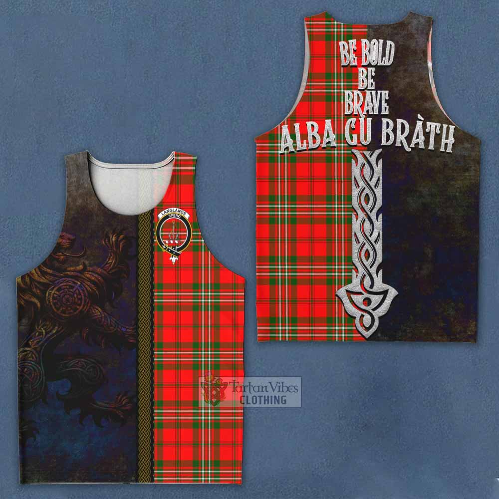 Tartan Vibes Clothing Langlands Tartan Family Crest Men's Tank Top Alba Gu Brath Be Brave Lion Ancient Style