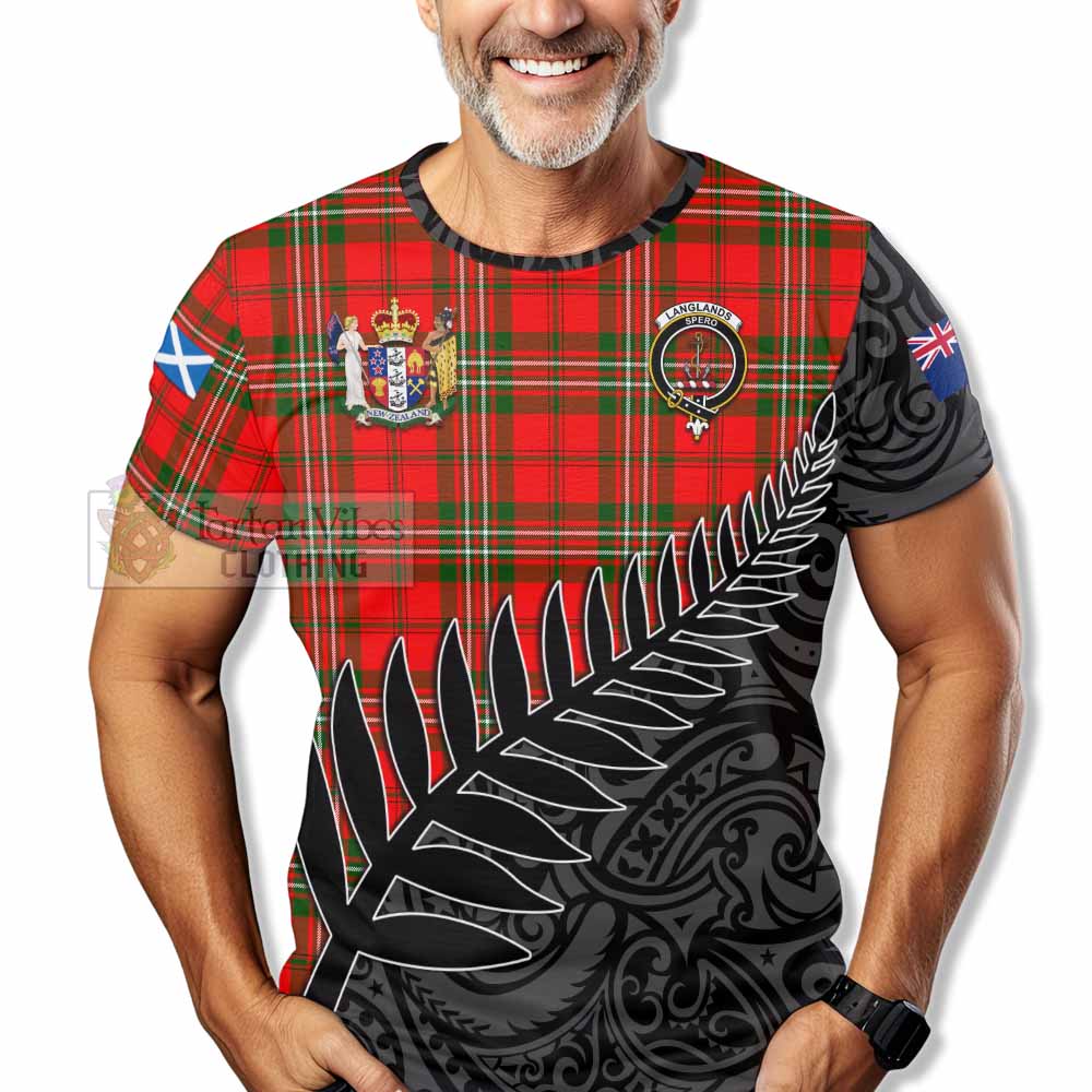 Tartan Vibes Clothing Langlands Crest Tartan T-Shirt with New Zealand Silver Fern Half Style