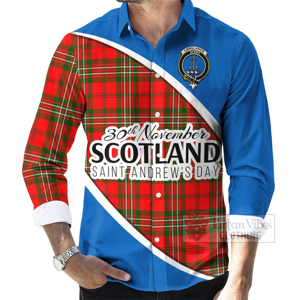 Tartan Vibes Clothing Langlands Family Crest Tartan Long Sleeve Button Shirt Celebrate Saint Andrew's Day in Style