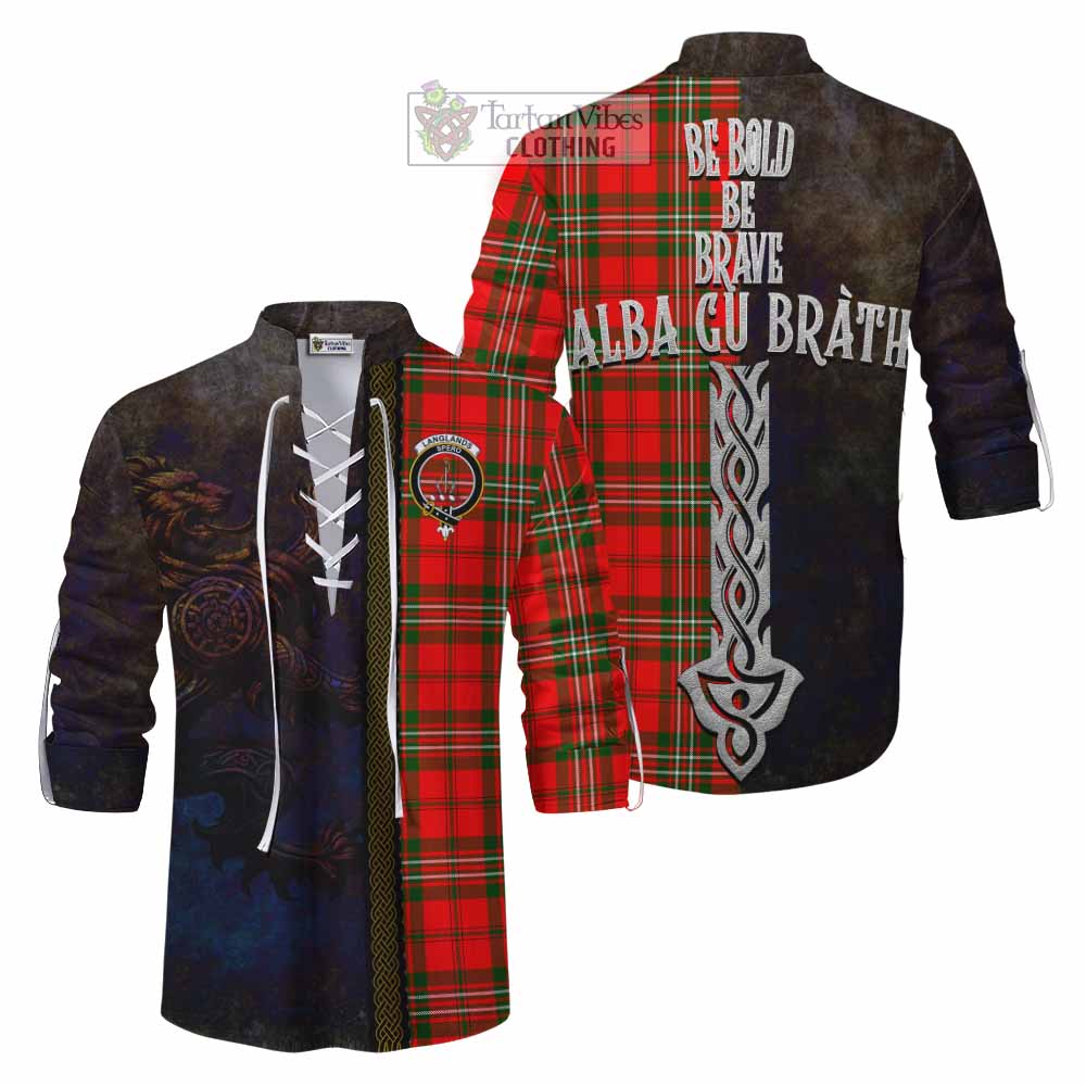 Tartan Vibes Clothing Langlands Tartan Family Crest Ghillie Kilt Shirt Alba Gu Brath Be Brave Lion Ancient Style