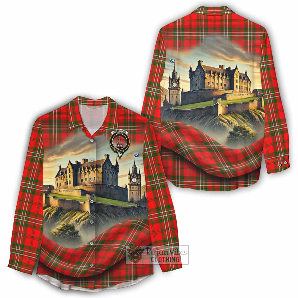 Tartan Vibes Clothing Langlands Tartan Family Crest Women's Casual Shirt with Scottish Ancient Castle Style