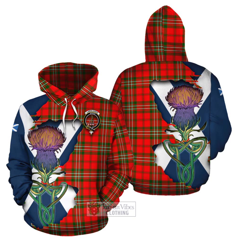 Tartan Vibes Clothing Langlands Tartan Family Crest Cotton Hoodie Scottish Thistle Celtic Inspired