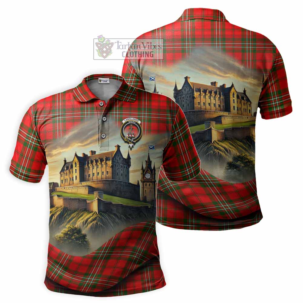 Tartan Vibes Clothing Langlands Tartan Family Crest Polo Shirt with Scottish Ancient Castle Stype