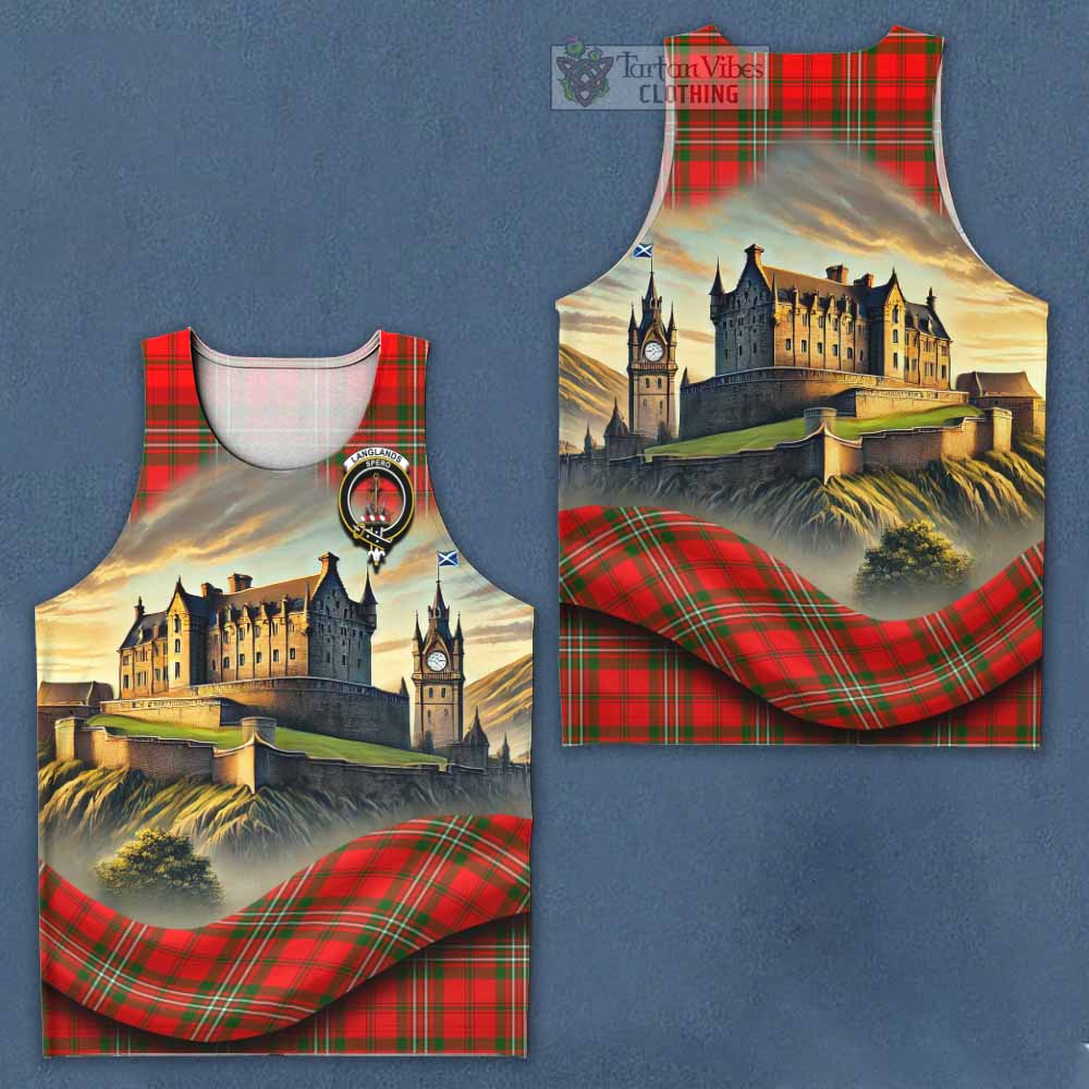 Tartan Vibes Clothing Langlands Tartan Family Crest Men's Tank Top with Scottish Ancient Castle Style