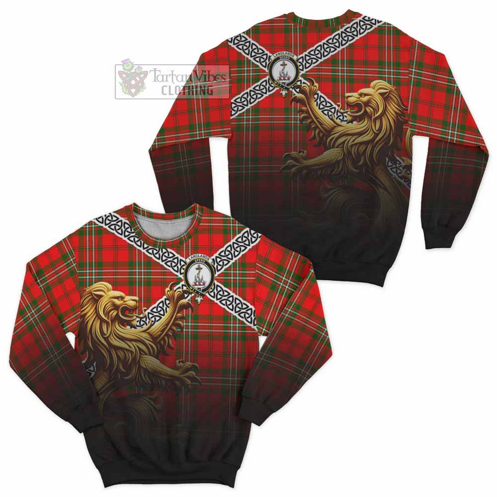 Tartan Vibes Clothing Langlands Crest Tartan Sweatshirt with Golden Lion Emblem Celtic Style