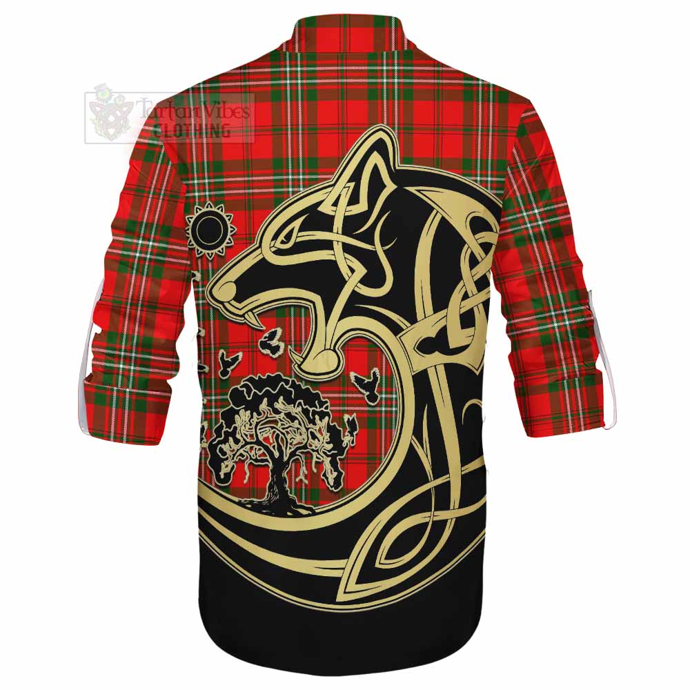 Tartan Vibes Clothing Langlands Tartan Ghillie Kilt Shirt with Family Crest Celtic Wolf Style